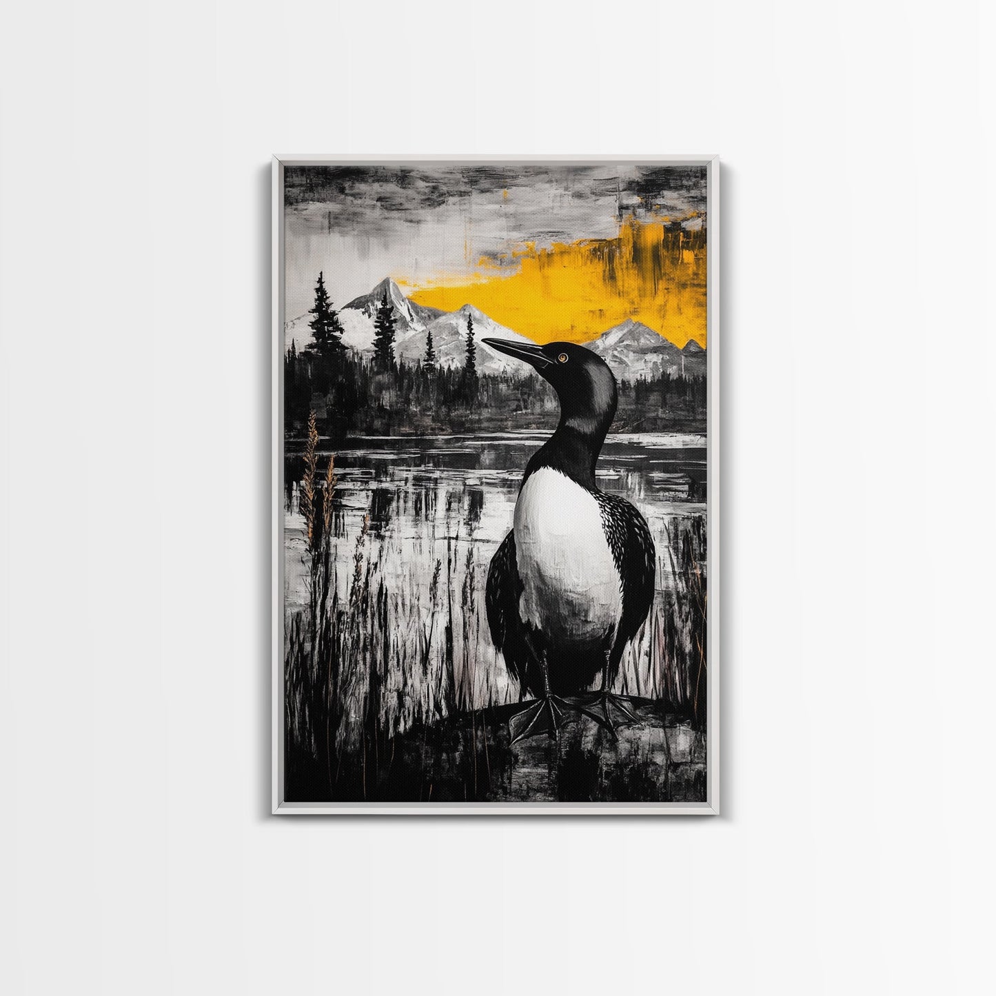 Loon, Mountain Sunset, Wildlife Wall Art, Canvas Print, Fall Decor, Rustic Home, Cabin Aesthetic, Nature Photography, Lodge Art