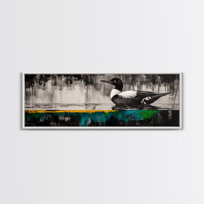 Modern Loon Art, AbstractArt, Water Bird Painting, Nature Wall Art, Framed Canvas Print, Office Decor, Minimalist Art, Contemporary Style
