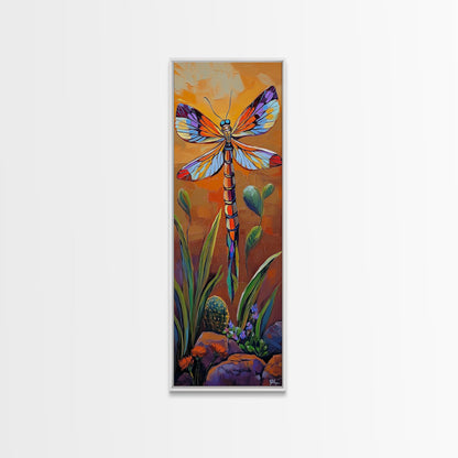 Dragonfly Wings, Garden Sunset, Whimsical insect decor Canvas Print, vibrant boho nature wall art, entryway statement piece