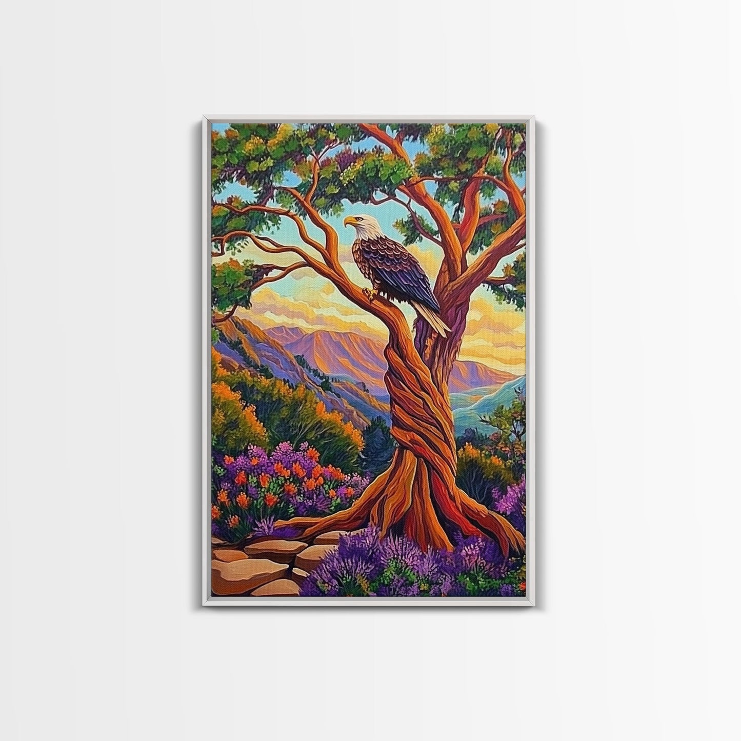 Eagle Mountain, Strength, Freedom, Framed Canvas Print, Patriotic wildlife art, rustic lodge wall decor, majestic nature artwork