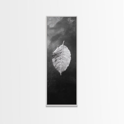 Floating Leaf, Autumn Stillness, Water Reflection, Framed Canvas Print, Fall inspired decor, Bathroom minimalist art, Botanical nature gift