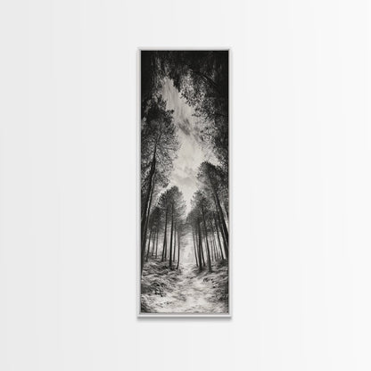 Pine Forest, Nature Path, Tree Canopy, Tranquil Woods, Canvas Print, Forest Wall Art, Minimalist Nature Decor, Meditation Room Artwork