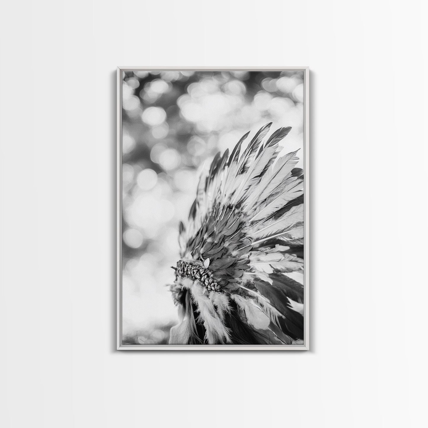 Feather Headdress, Native Style, Tribal Detail, Canvas Print, Boho Wall Decor, Cultural Art, Bedroom Accent, Earthy Minimalism
