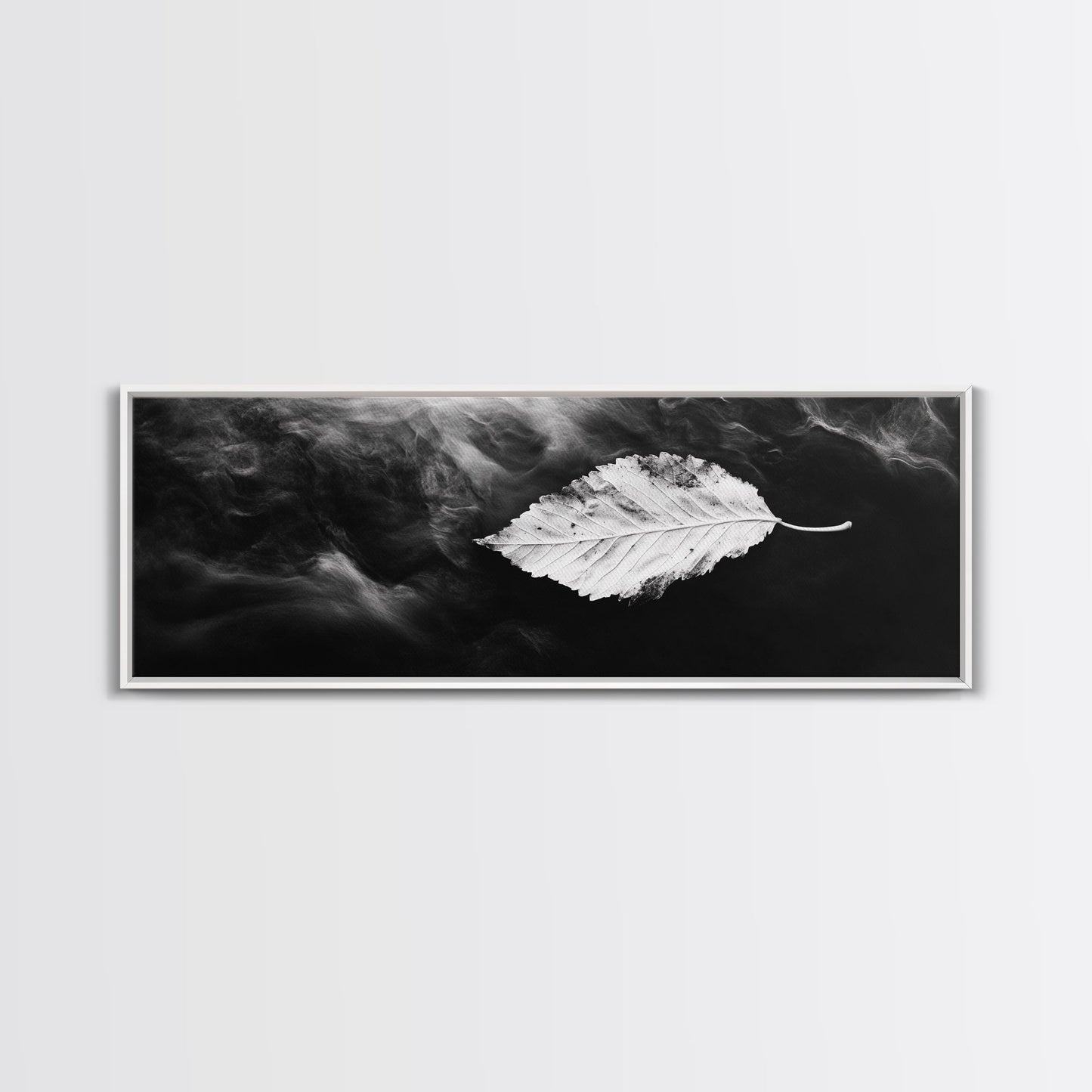 Misty Leaf, Black Art, Nature Print, Autumn Wall Decor, Framed Canvas Print, Minimalist Wall Art, Bedroom Wall Decor, Fall Botanical Art