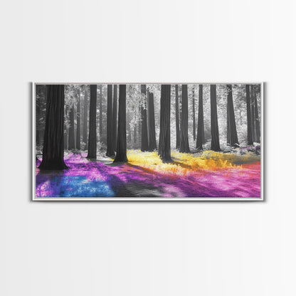 Rainbow Forest, Enchanted Woods, Dreamscape Landscape, Fantasy Nature, Framed Canvas Print whimsical nursery art, boho bedroom wall art