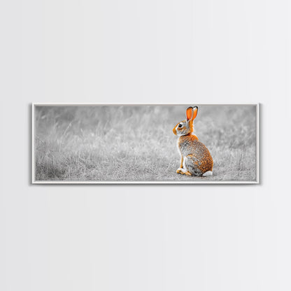 Orange Rabbit, Grass Field, Whimsical Nature, Framed Canvas Print, kids room wall art, nursery animal print, neutral nursery, woodland boho