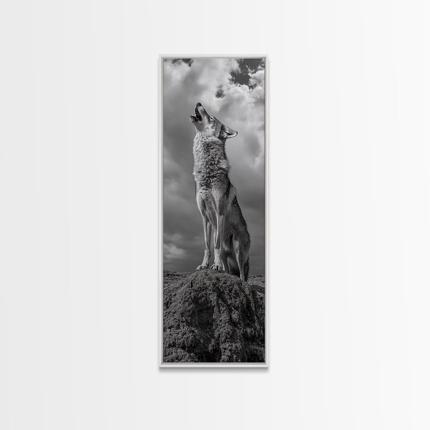 Howling Coyote, Framed Canvas Print, southwest wall art, rustic wall art, wildlife photography, desert landscape art, cowboy art, boho home decor