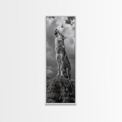 Howling Coyote, Framed Canvas Print, southwest wall art, rustic wall art, wildlife photography, desert landscape art, cowboy art, boho home decor