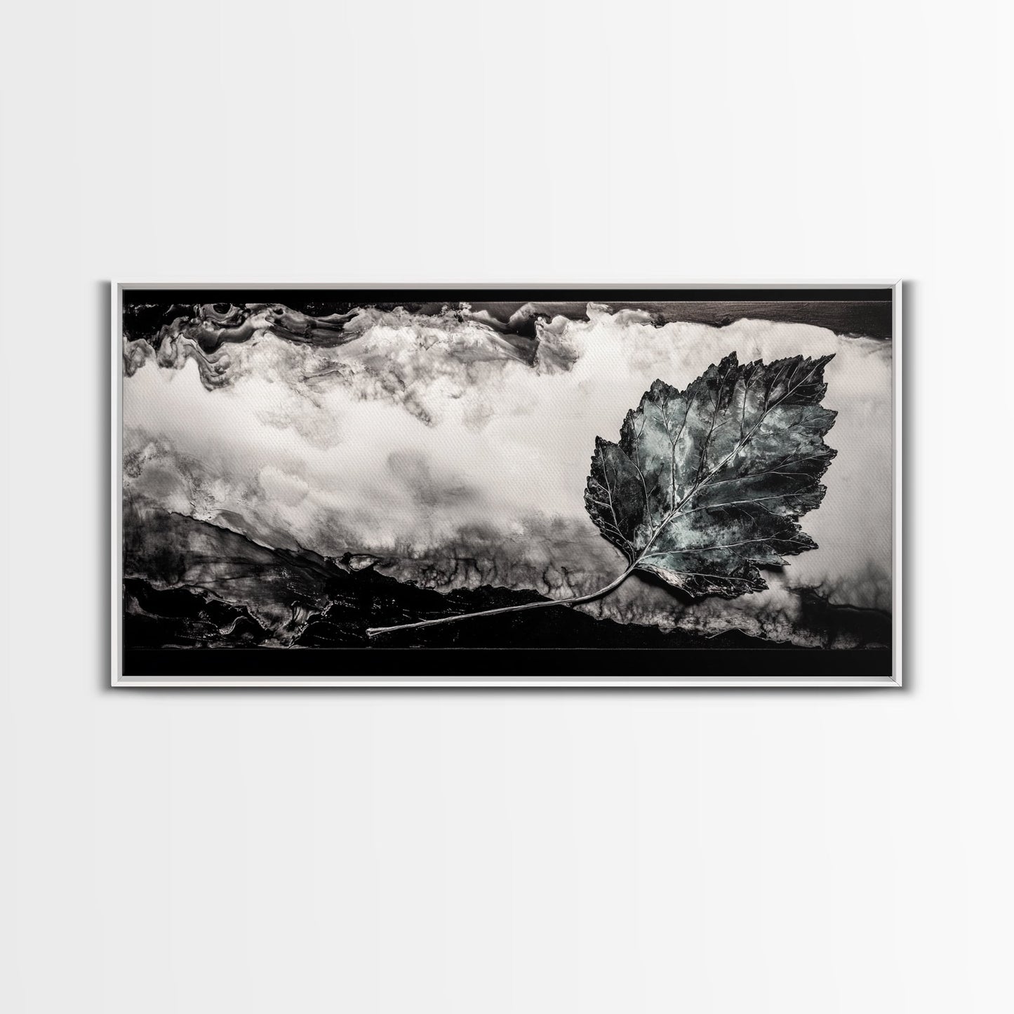 Nature Leaf Art, Monochrome Painting, Abstract Botanical Prints, Black and White Art, Modern Wall Decor, Framed Canvas Print, Rustic Art