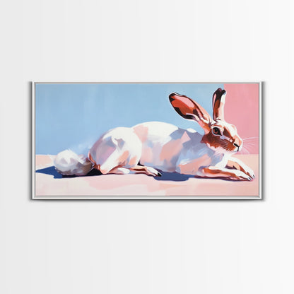 Jackrabbit, desert wildlife, whimsical art, framed canvas print, pink wall art, gift idea, light pink wall art, above sofa art