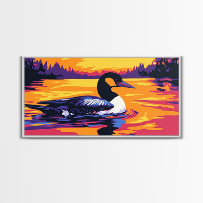 Loon on the Lake, bird art, moody art, rustic wall art, nature painting, coastal decor, lake Tahoe art, framed canvas print