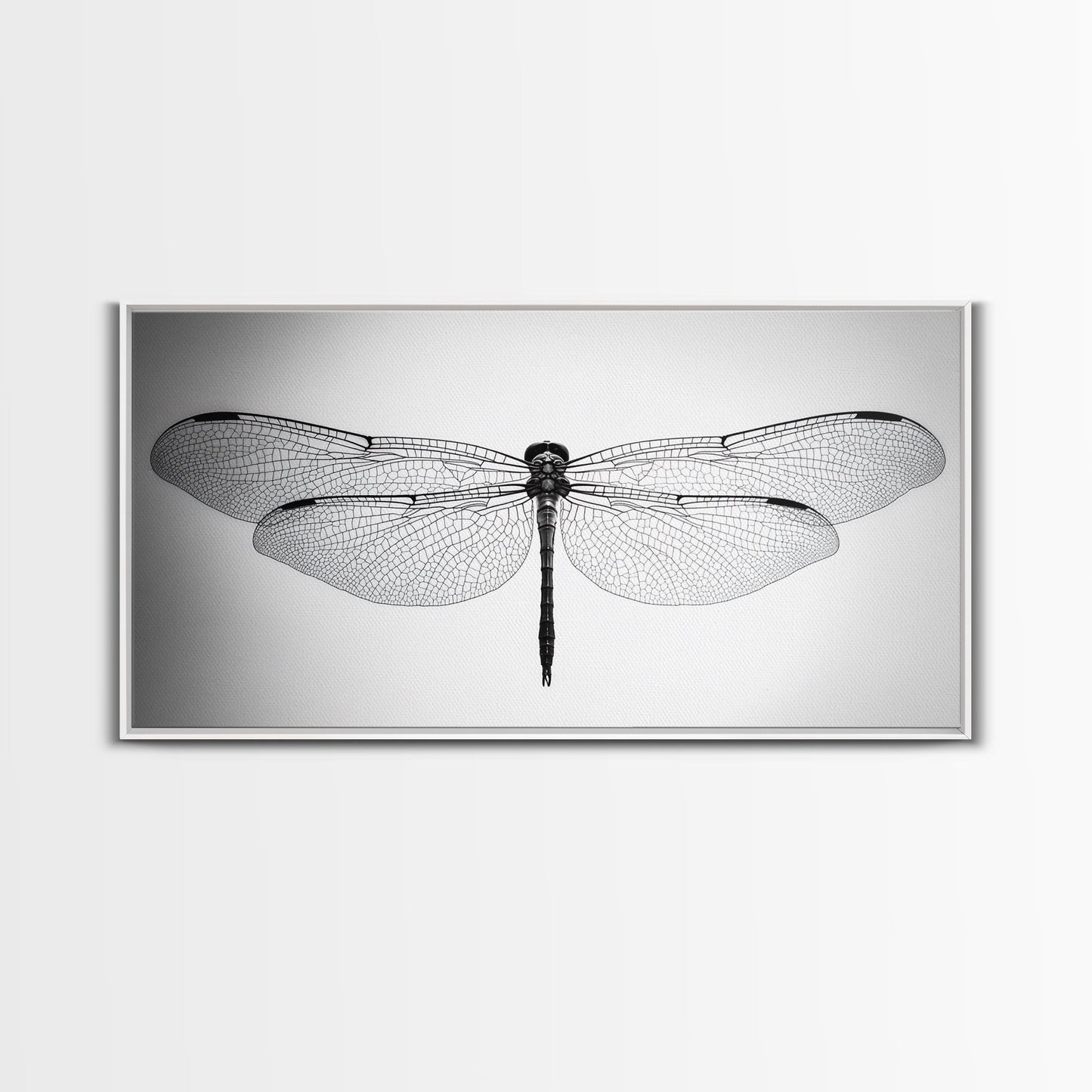 Dragonfly, line art, minimalist art, black and white art, nature painting, botanical prints, extra wide art, framed canvas print