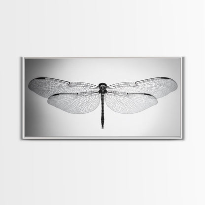 Dragonfly, line art, minimalist art, black and white art, nature painting, botanical prints, extra wide art, framed canvas print