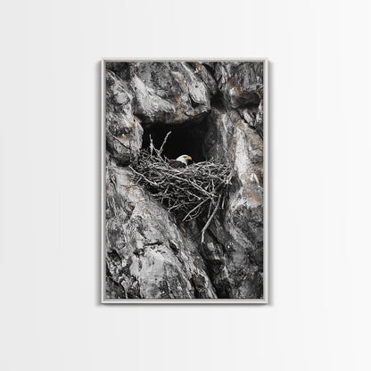 Bald eagle, wildlife art, bird wall art, framed canvas print, nature decor, mountain painting, eagle nest, rustic wall art, cabin decor