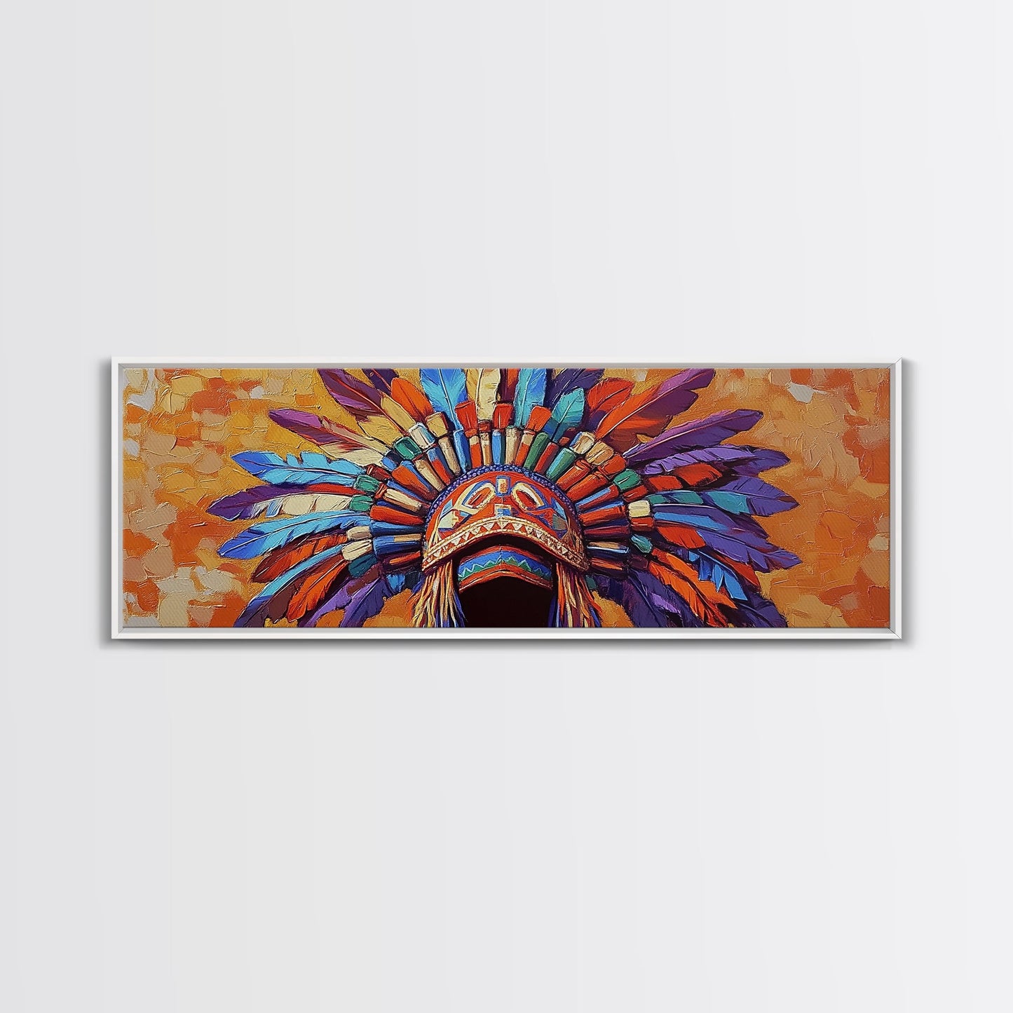 Native American Headdress, cultural art, afrocentric wall art, boho art, sacred geometry wall art, bold color art, framed canvas print, statement art
