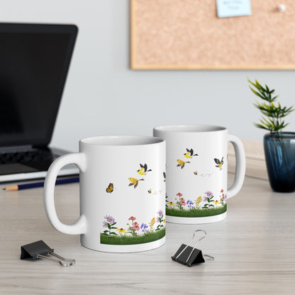 Ceramic Mug, (11oz, 15oz), Native Plants, Birds & Pollinators