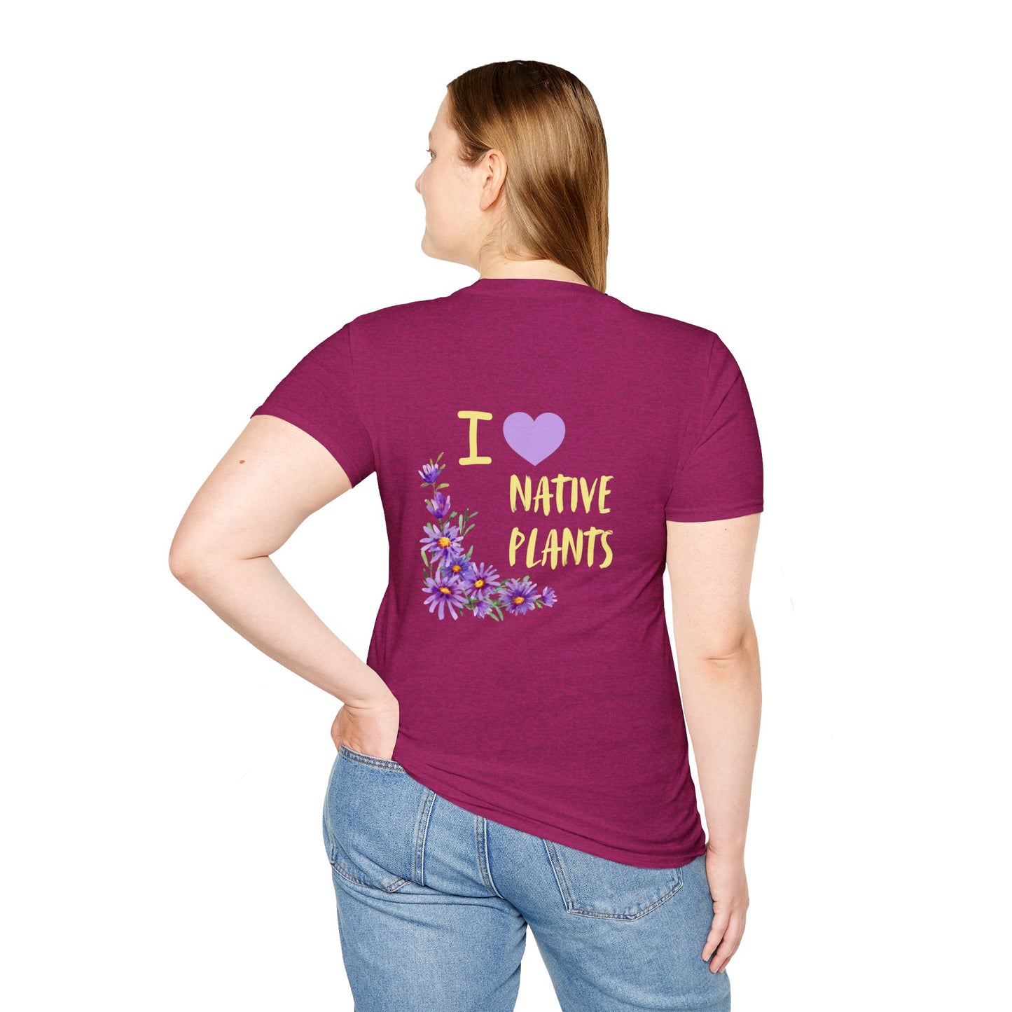 Unisex Softstyle T-Shirt I Love Native Plants, Asters (Back)