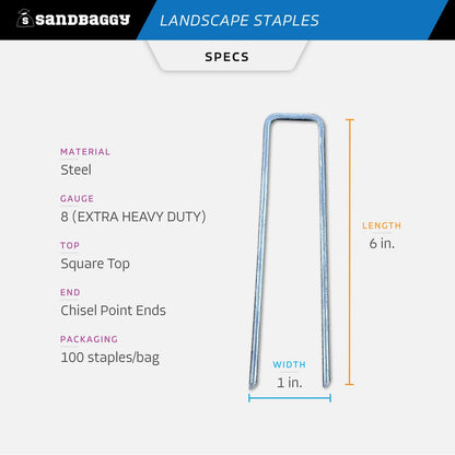 Staples, Landscape, Sandbaggy 6 inch Landscape Sod Staples (8 Gauge Steel) | Great for Hard & Rocky Soil | 40% Thicker Than Standard 11 Gauge Staples | Trusted by Farmers & Contractors Across USA (200 Staples)