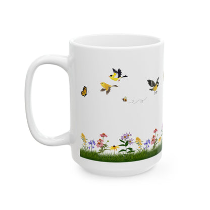 Ceramic Mug, (11oz, 15oz), Native Plants, Birds & Pollinators