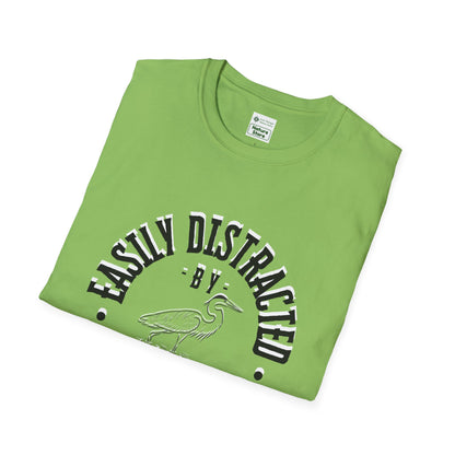 Unisex Softstyle T-Shirt, Distracted by Birds, Heron