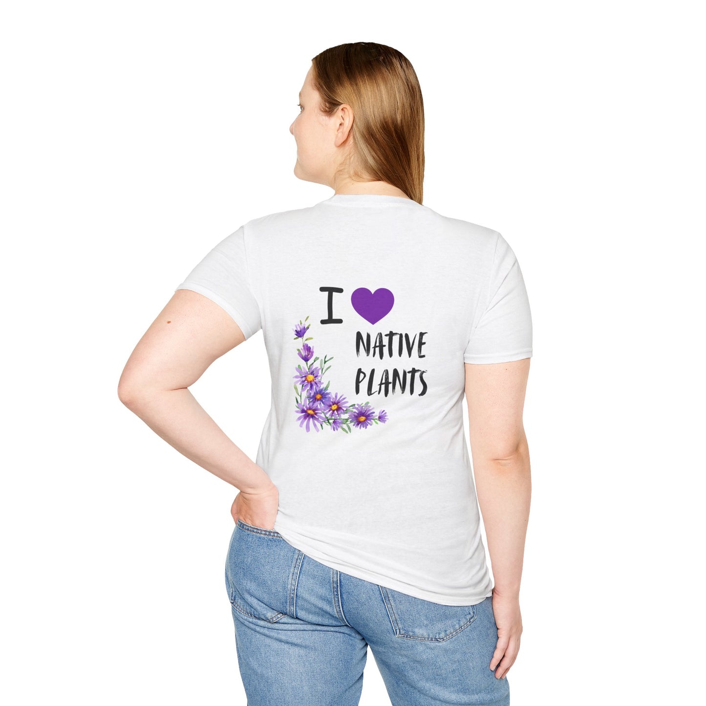 Unisex Softstyle T-Shirt I Love Native Plants, Asters (Back)