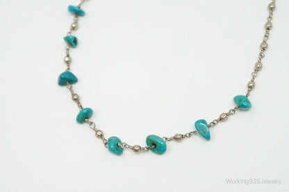Vintage Native American Turquoise Sterling Silver Bead Necklace