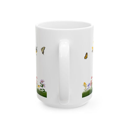 Ceramic Mug, (11oz, 15oz), Native Plants, Birds & Pollinators