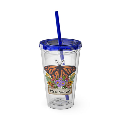 Tumbler with Straw, 16oz, Monarch Plant Native!
