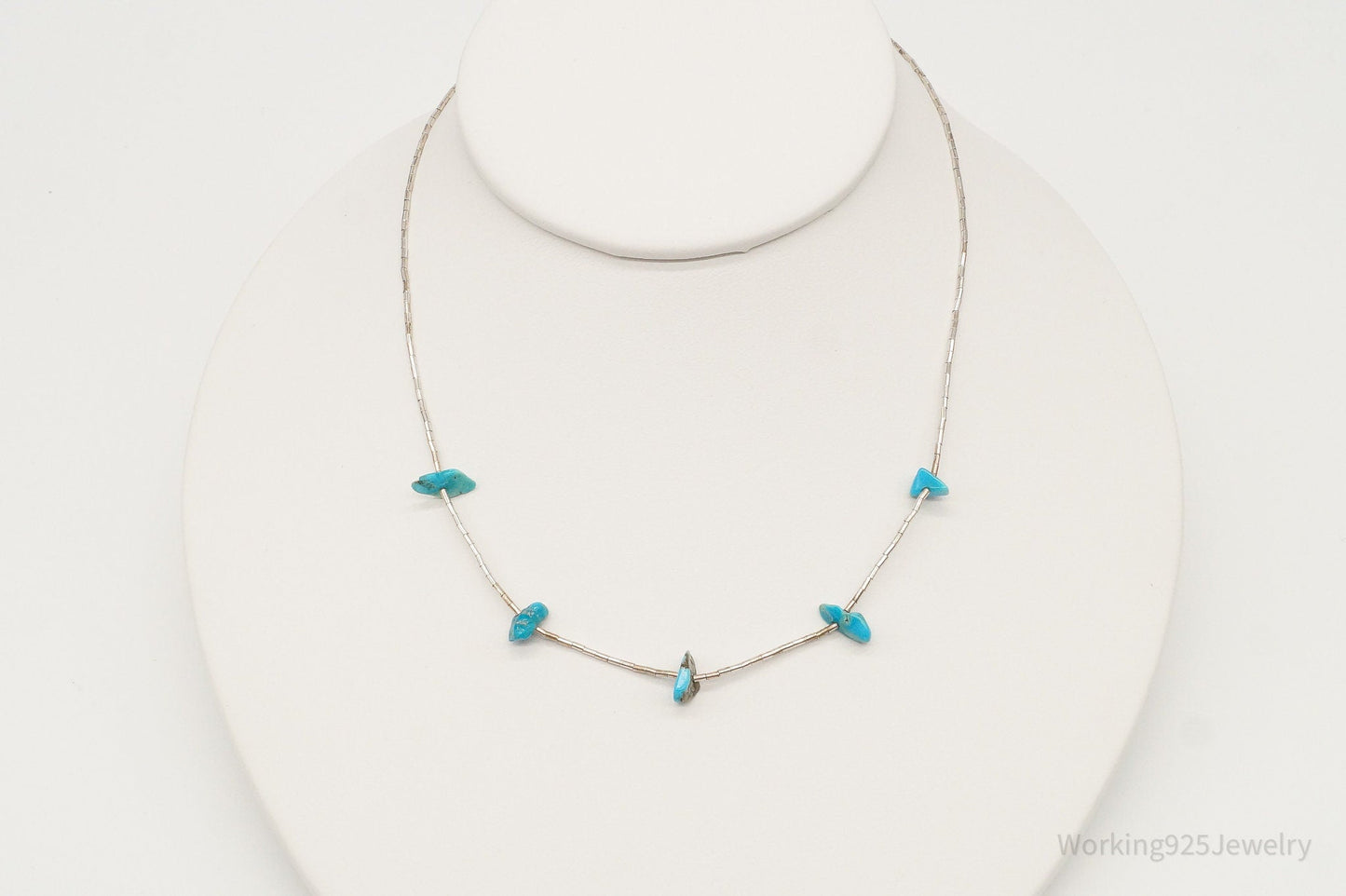 Vintage Native American Unsigned Turquoise Silver Bead Necklace