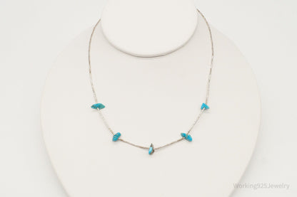 Vintage Native American Unsigned Turquoise Silver Bead Necklace