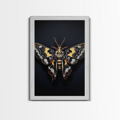 Framed Death Head Moth Canvas Print, Acherontia, Taxidermy Art, Dried Butterfly Print, Bug Wall Art Hanging Decor, Goth Art, Halloween Art