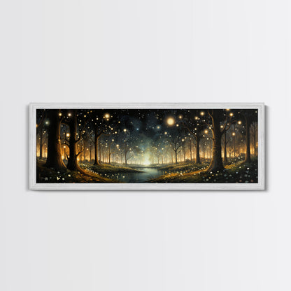 Fantasy Forest Fireflies - Framed Canvas Print - Gorgeous Fantasy Art with Glowing Lightning Bugs - Framed Wall Art for a Magical Touch