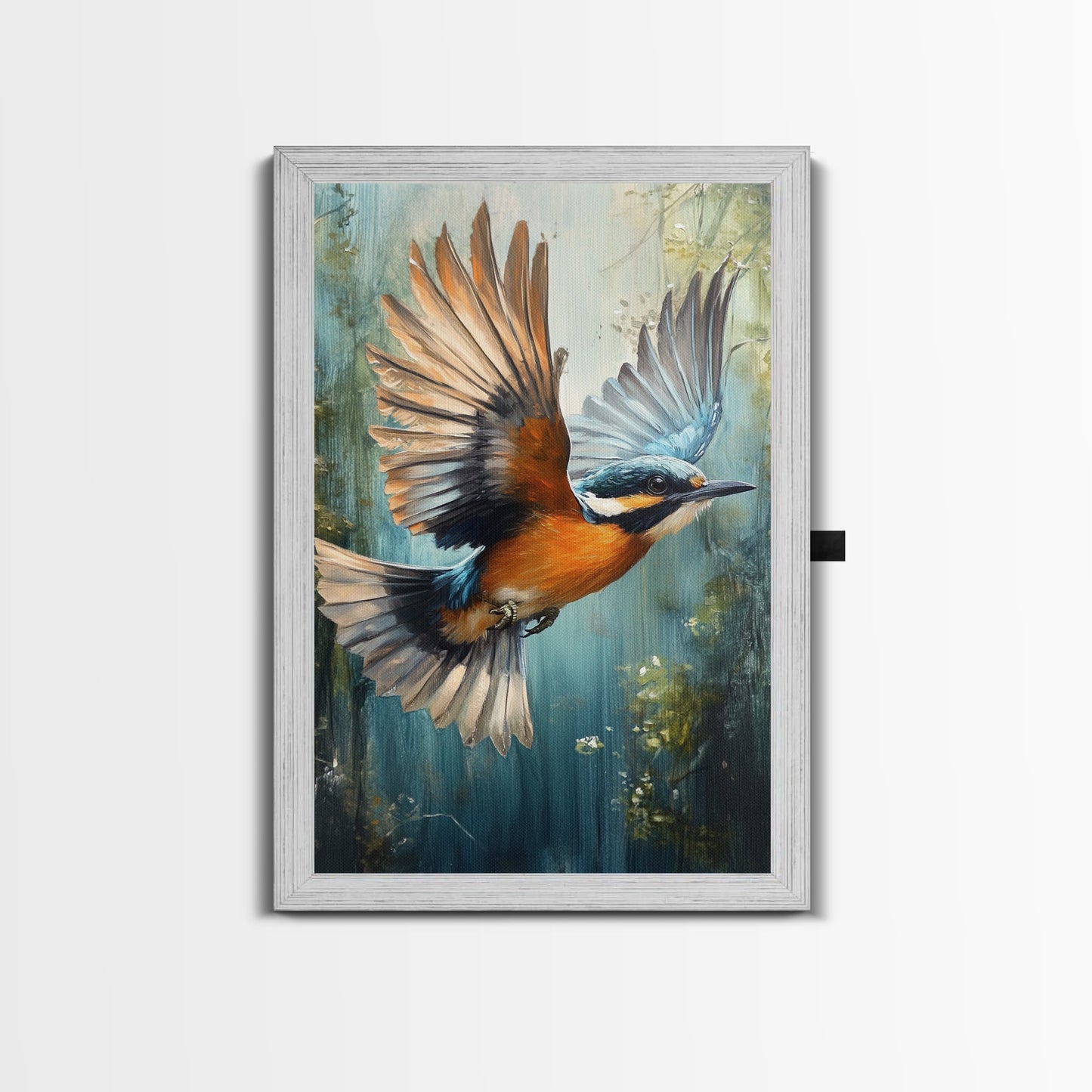Blue Kingfisher Bird Canvas Print | Vibrant Nature Painting Wall Art | Wildlife Rustic Art Above Sofa | Whimsical Bird Original Artwork