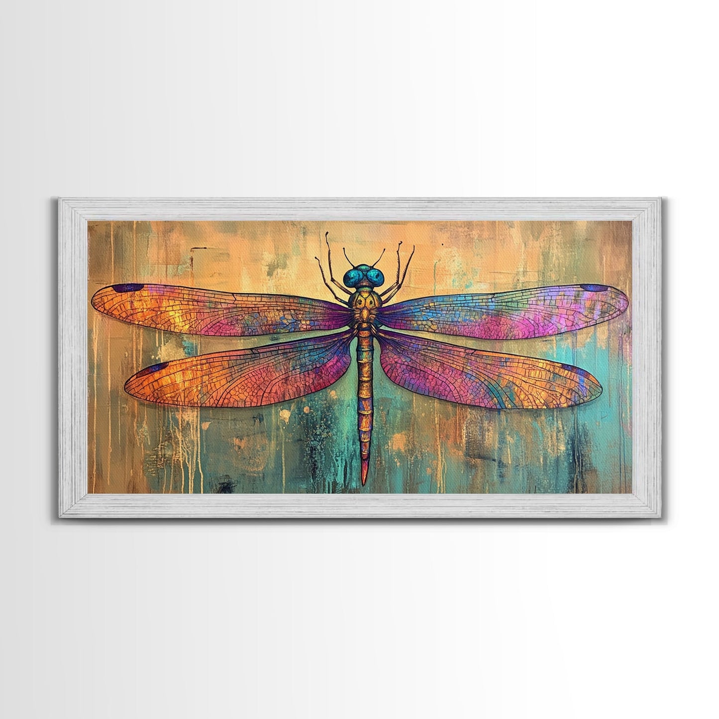 Dragonfly Art, Whimsical Art, Sacred Geometry Wall Art, Teal Wall Art, Blue and Green Wall Art, Nature Art, Canvas Print, Botanical Prints