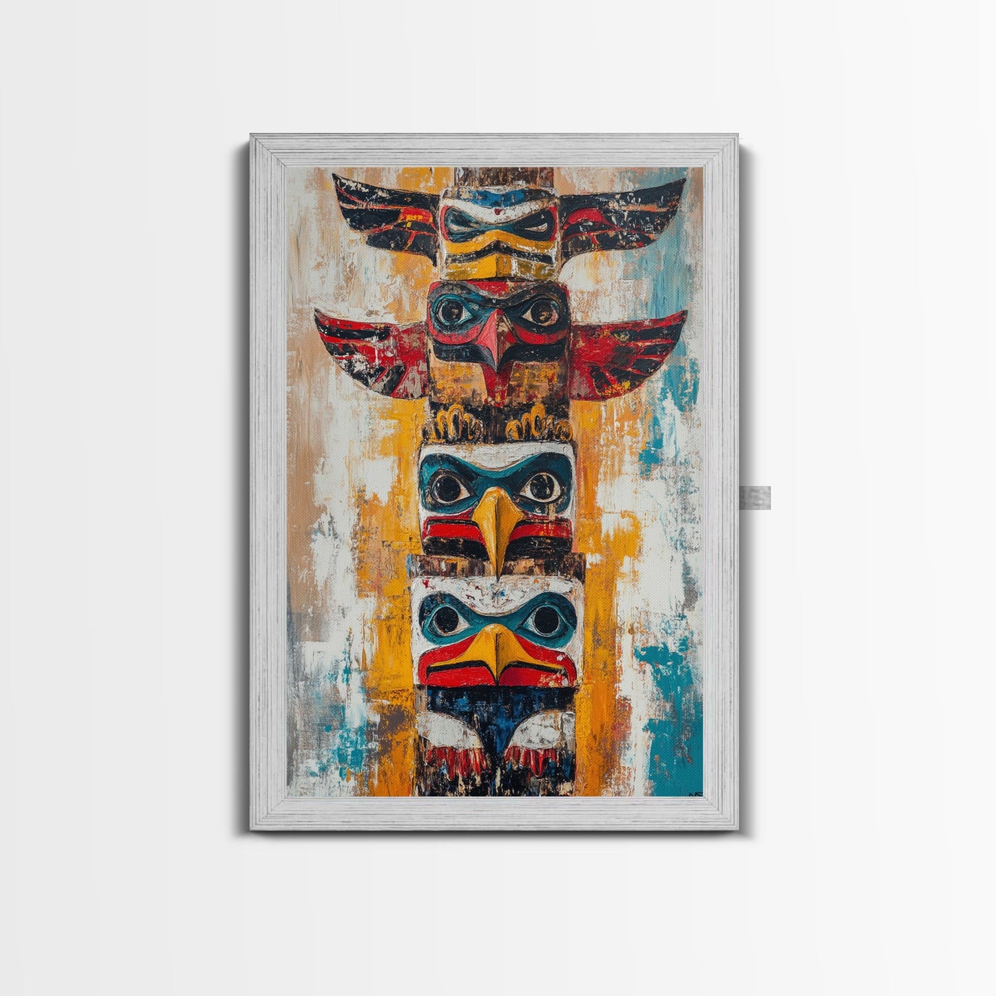 Totem Pole Art Framed Canvas Print Rustic Wall Decor Native American Art Tribal Home Decor Lodge Artwork Cabin Wall Art Southwest Boho