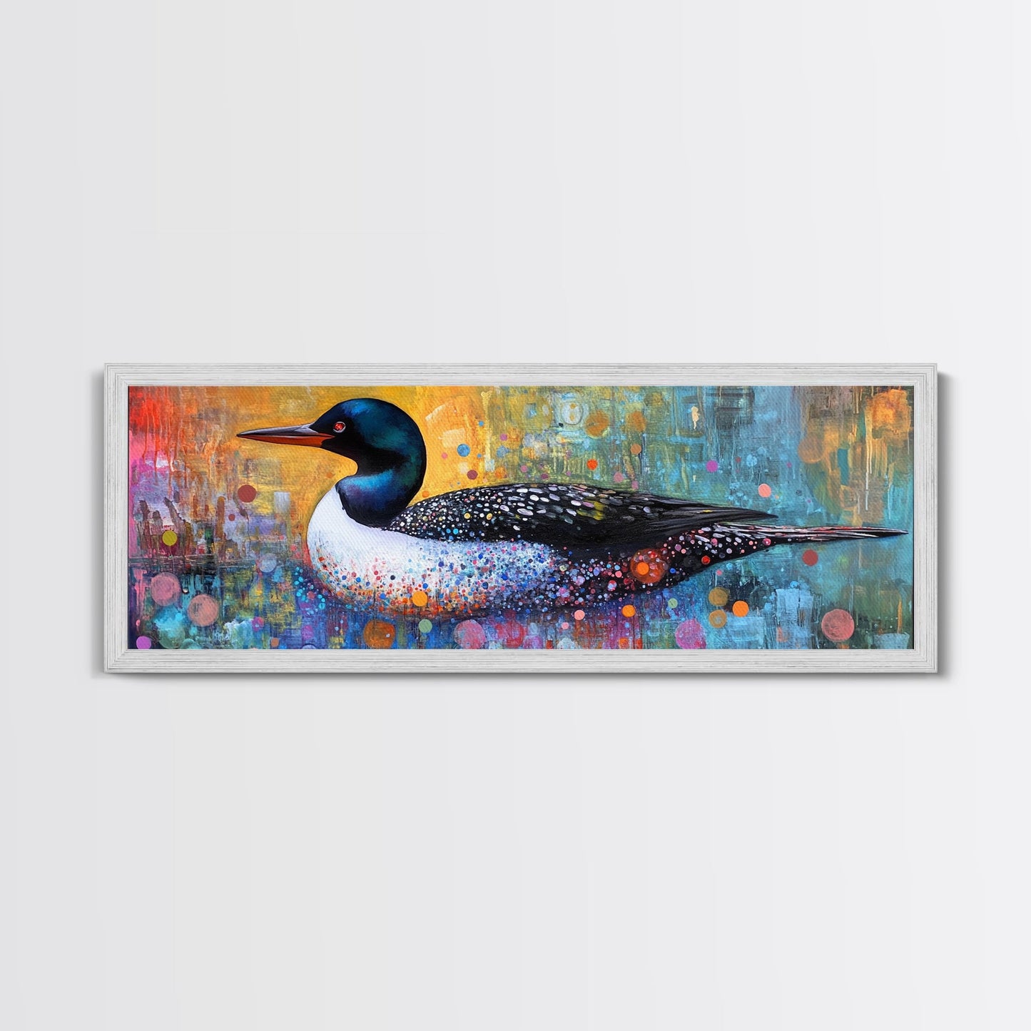 Vibrant Loon Art Framed Canvas Print Wildlife Decor Living Room Wall Art Colorful Bird Painting Modern Boho Home Accent Nature Gift