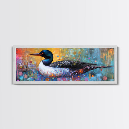 Vibrant Loon Art Framed Canvas Print Wildlife Decor Living Room Wall Art Colorful Bird Painting Modern Boho Home Accent Nature Gift