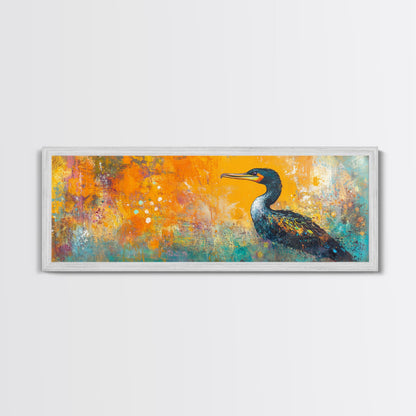 Vibrant Bird Art Framed Canvas Print Modern Wildlife Wall Art, Bold Orange Abstract Decor, Boho Nature Art, Office or Living Room Art