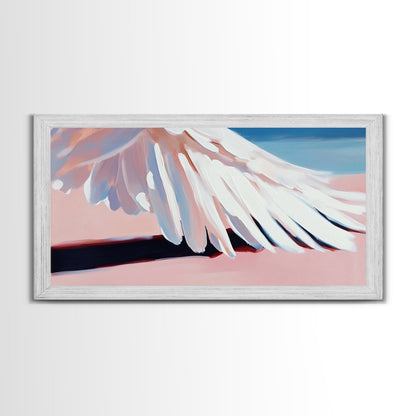 Bird Wing Painting, Abstract Nature Art, Soft Pastel Wall Art, Minimalist Feather Print, Elegant Aesthetic, Framed Canvas Print