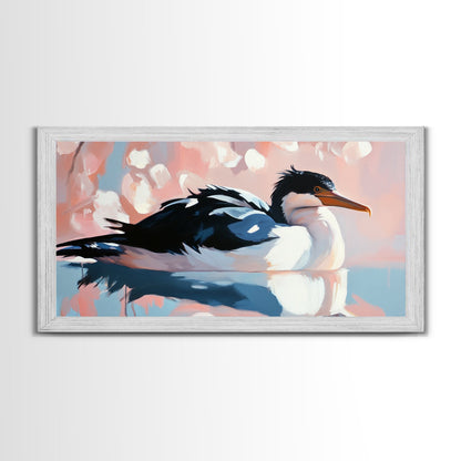 Seabird Reflection, Waterfowl Art, Coastal Wildlife, Nature Print, Framed Canvas Print, Bedroom Wall Art, Modern Animal Art