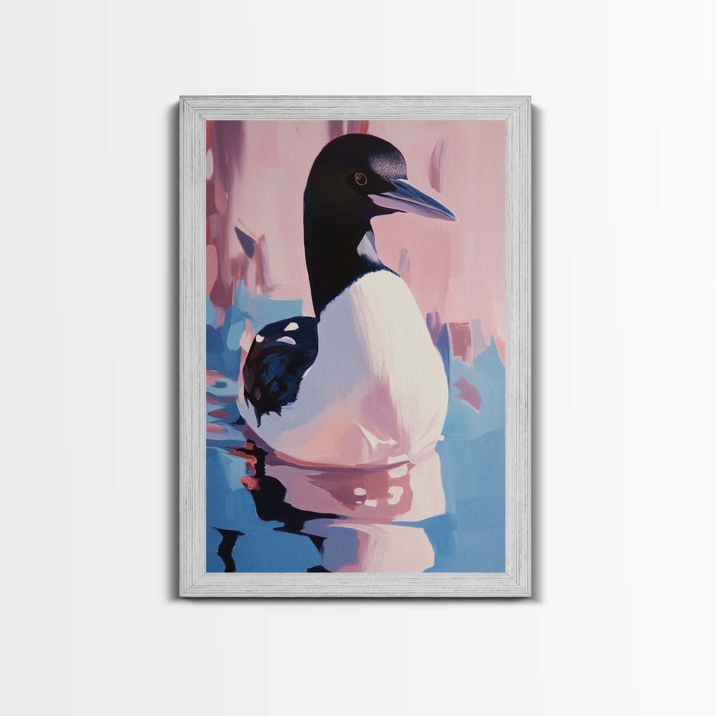 Loon Bird, Lake Wildlife Art, Nature Waterfowl Painting, Framed Canvas Print, Cabin Wall Decor, Rustic Outdoor Theme