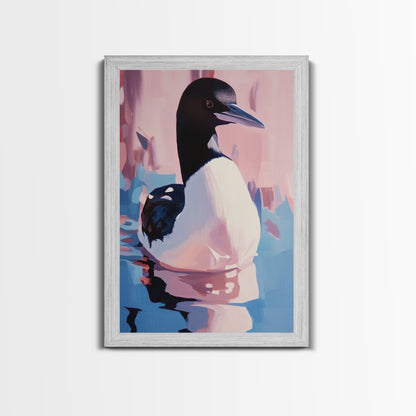 Loon Bird, Lake Wildlife Art, Nature Waterfowl Painting, Framed Canvas Print, Cabin Wall Decor, Rustic Outdoor Theme