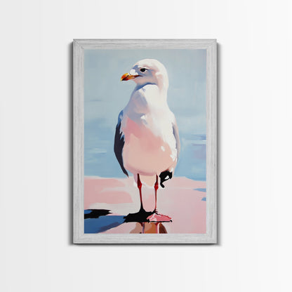 Seagull, Coastal Bird, Minimalist Beach, Modern Wall Art, Framed Canvas Print, Ocean Artwork, Seaside Decor, Living Room Art