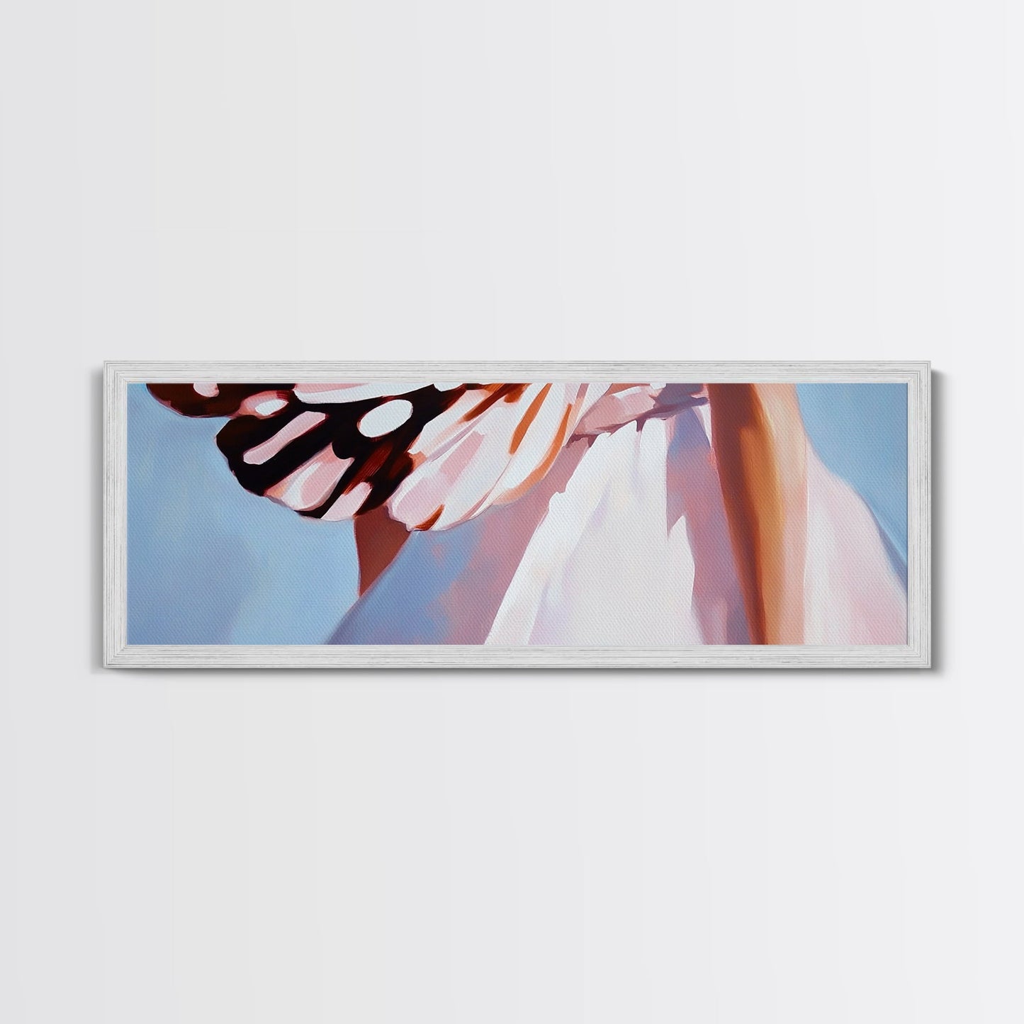 Butterfly Wing, White Dress, Canvas Print, Nature Art, Bohemian Wall Decor, Feminine Aesthetic, Delicate Artwork, Whimsical Painting