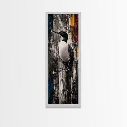 Loon on a Post, Nature Wildlife Art, Rustic Lake House Decor, Canvas Print, Black and White Bird Art, Minimalist Nature Wall Decor