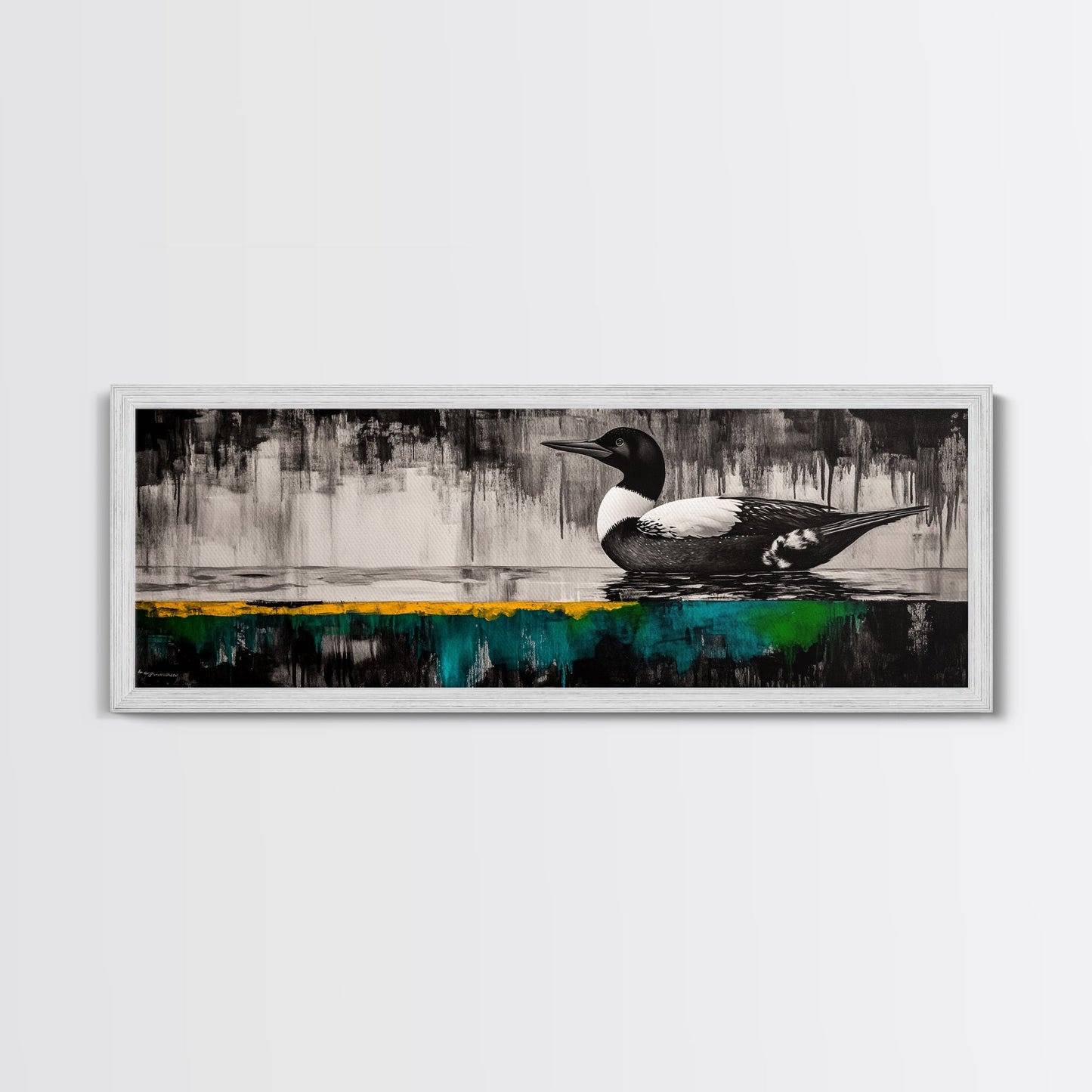 Modern Loon Art, AbstractArt, Water Bird Painting, Nature Wall Art, Framed Canvas Print, Office Decor, Minimalist Art, Contemporary Style