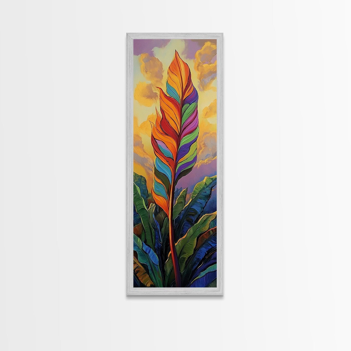 Rainbow, Leaf, Botanical, Sunset, Framed Canvas Print vibrant tropical plant wall decor boho botanical kitchen wall art nature lovers gift