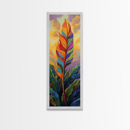 Rainbow, Leaf, Botanical, Sunset, Framed Canvas Print vibrant tropical plant wall decor boho botanical kitchen wall art nature lovers gift