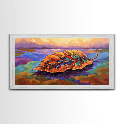 Leaf Autumn, Abstract, Abstract multicolor leaf on vibrant landscape background, Framed Canvas Print, Fall seasonal art, leaf print