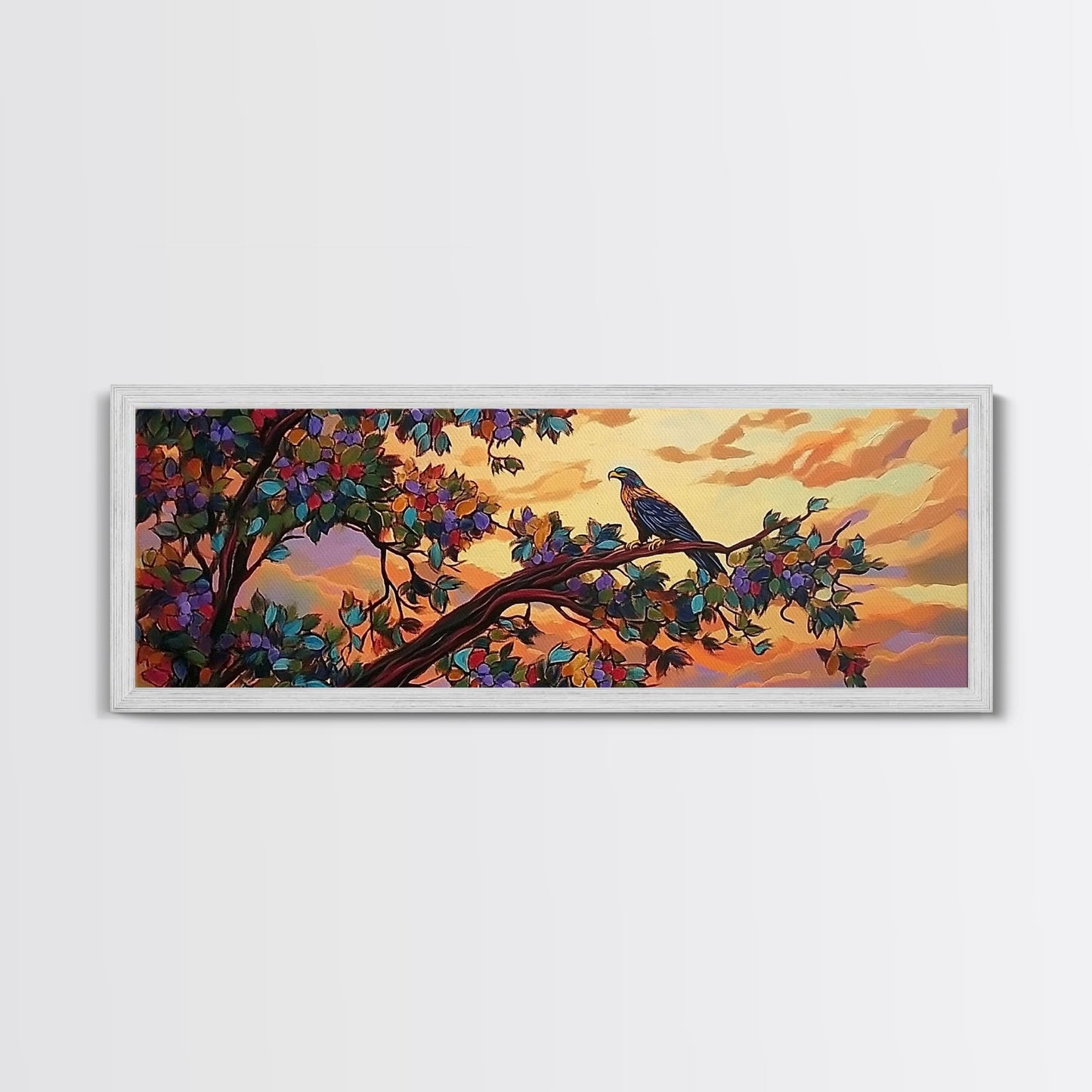 Majestic Eagle, Colorful Tree, Sunset Sky, Bold Nature, Canvas Print, wildlife wall art, nature lover gift, living room decor